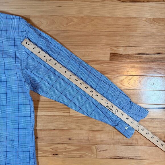 Peter Millar Mens Size Medium Blue Plaid Long Sleeve Button Up/Dress Shirt - Picture 5 of 5